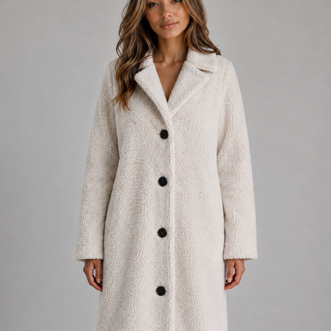 Cappotto Donna Teddy Lungo con Bottoni e Revers Oversize