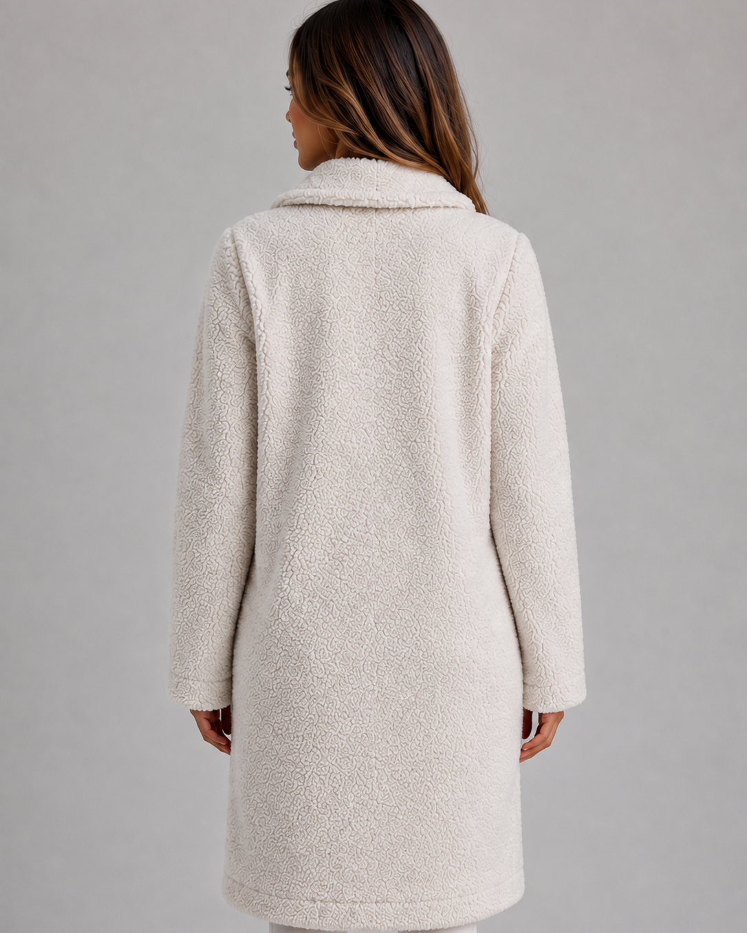 Cappotto Donna Teddy Lungo con Bottoni e Revers Oversize