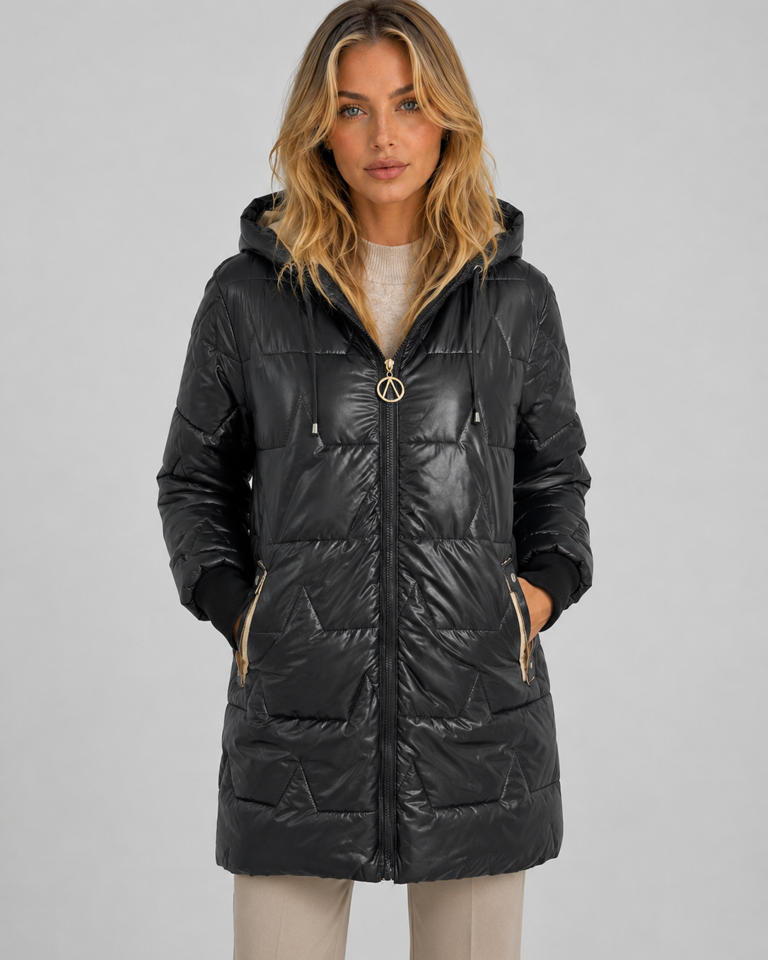 Cappotto Donna Imbottito Lungo con Cappuccio Trapuntato
