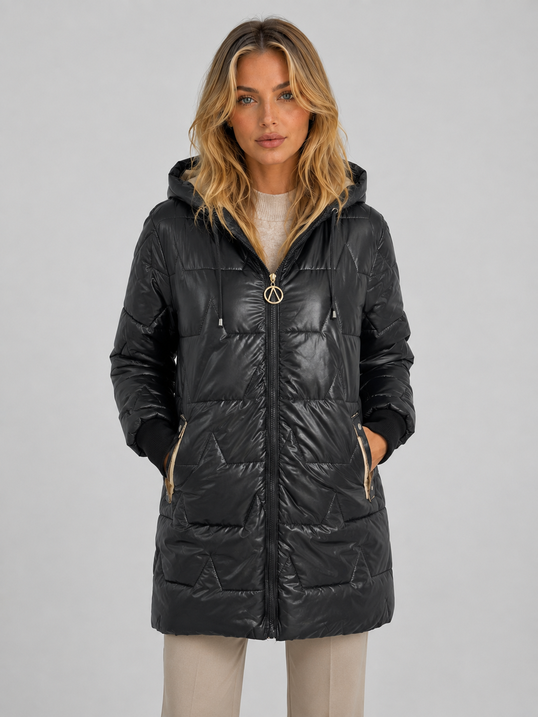 Cappotto Donna Imbottito Lungo con Cappuccio Trapuntato