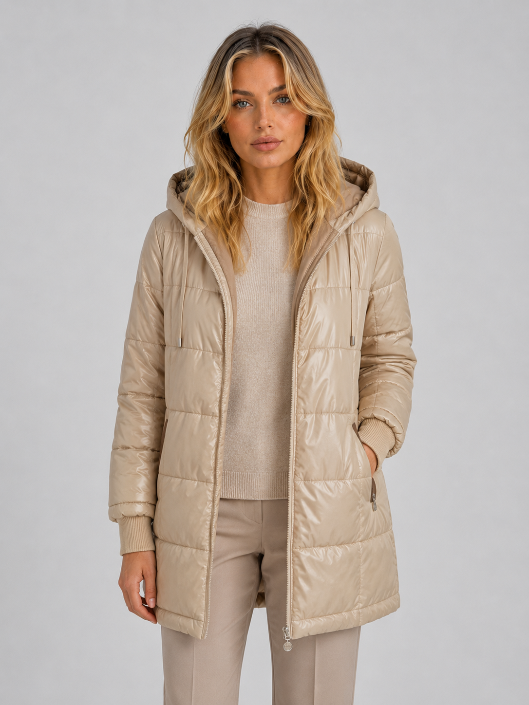Cappotto Donna Imbottito Lungo con Cappuccio Trapuntato