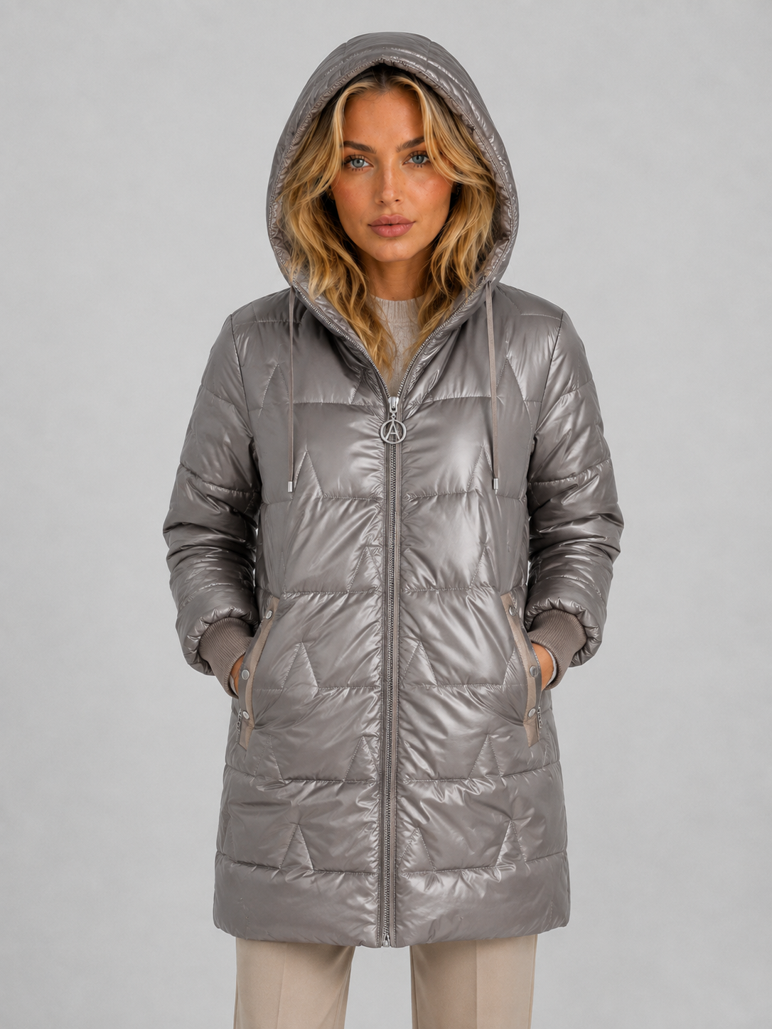 Cappotto Donna Imbottito Lungo con Cappuccio Trapuntato