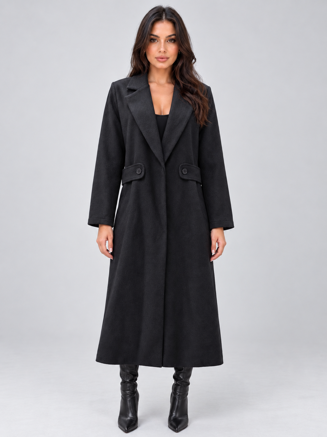Cappotto Donna Sartoriale Lungo Revers con Bottoni Laterali