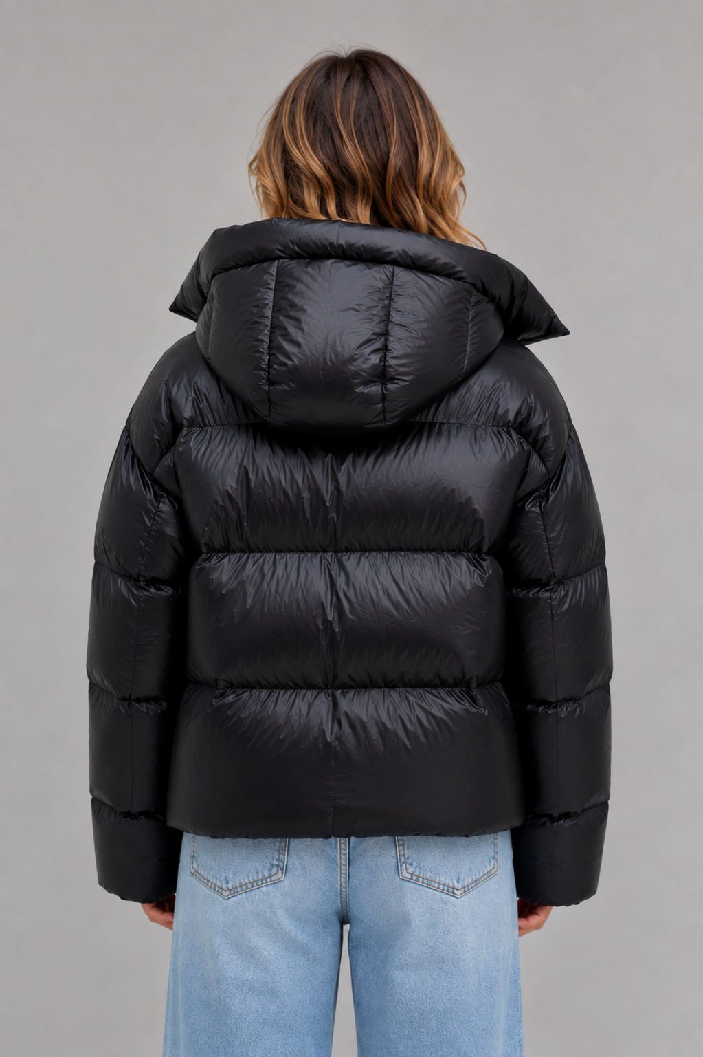 Giacca Donna Imbottita Oversize con Cappuccio e Collo Alto