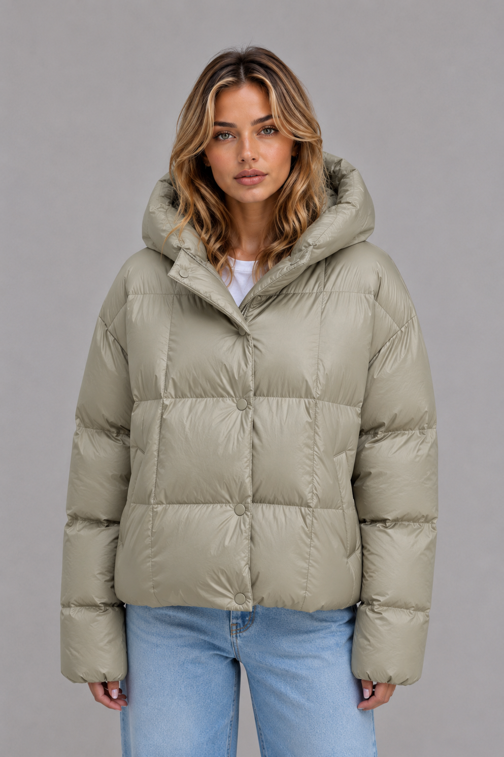 Giacca Donna Imbottita Oversize con Cappuccio e Collo Alto