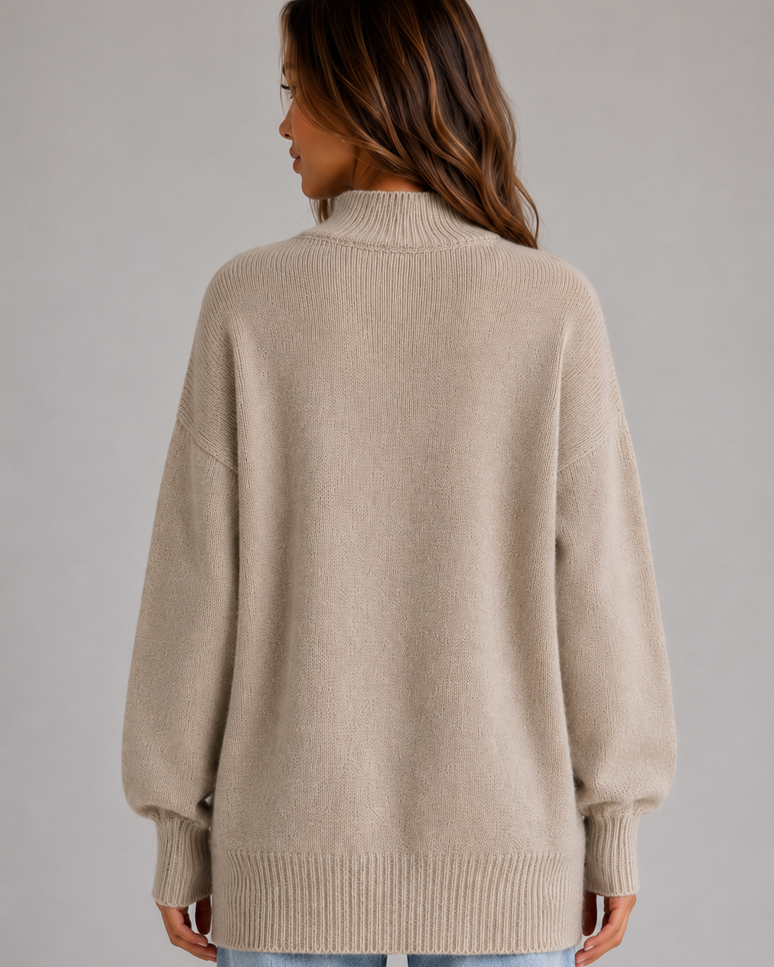Maglione Donna Oversize Collo Alto Lungo con Spacchi