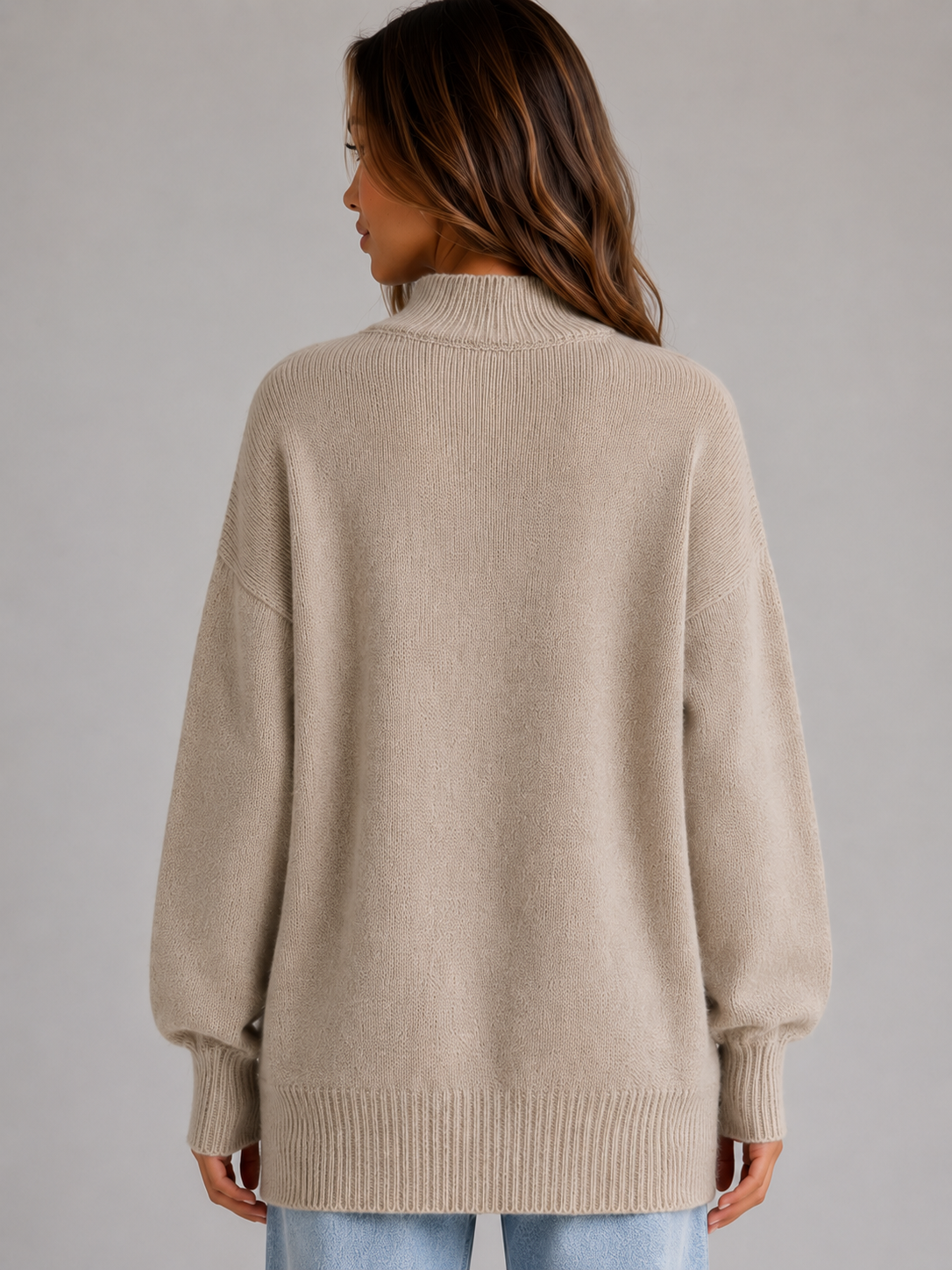 Maglione Donna Oversize Collo Alto Lungo con Spacchi