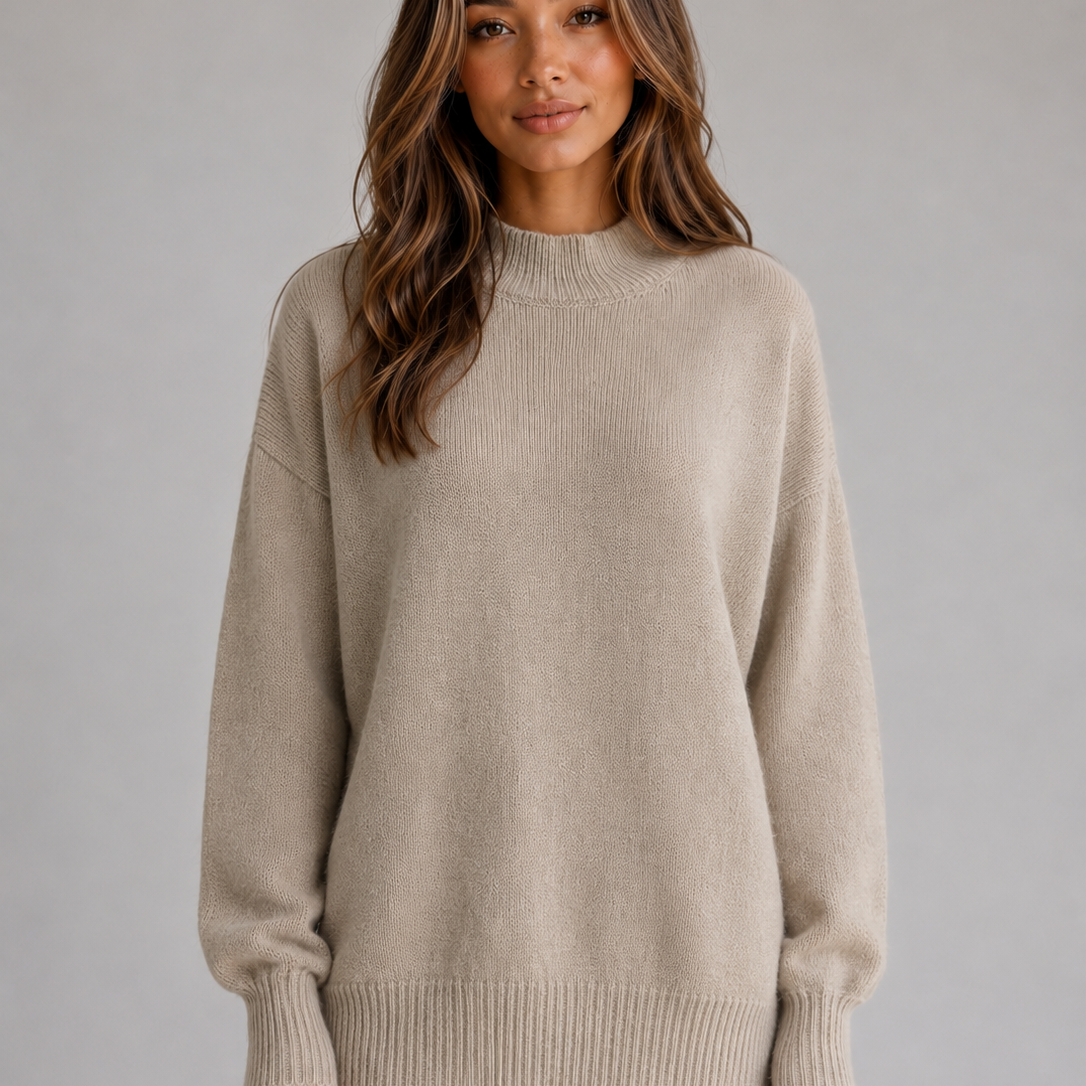 Maglione Donna Oversize Collo Alto Lungo con Spacchi