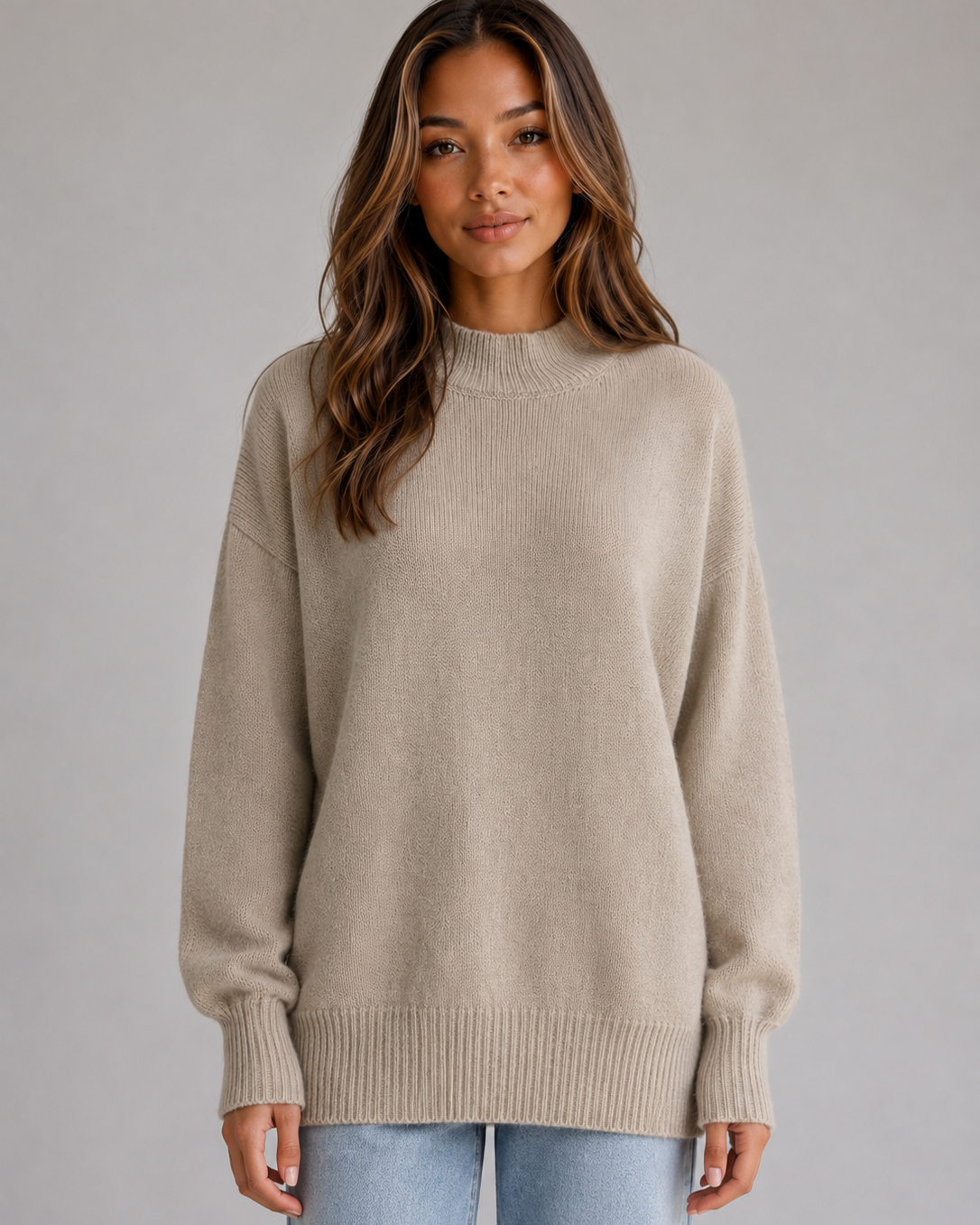 Maglione Donna Oversize Collo Alto Lungo con Spacchi