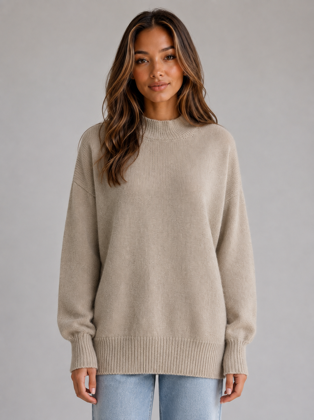 Maglione Donna Oversize Collo Alto Lungo con Spacchi