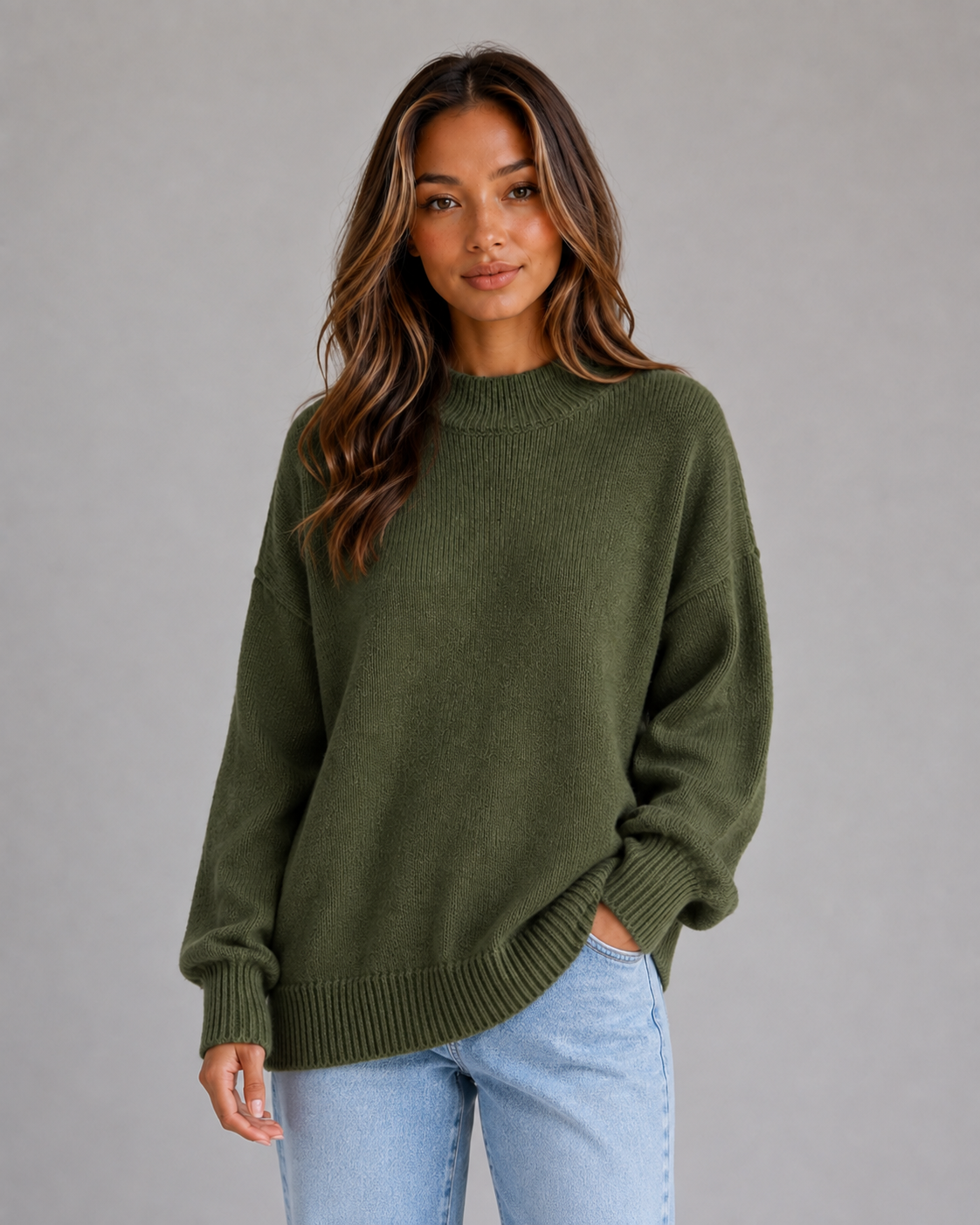Maglione Donna Oversize Collo Alto Lungo con Spacchi