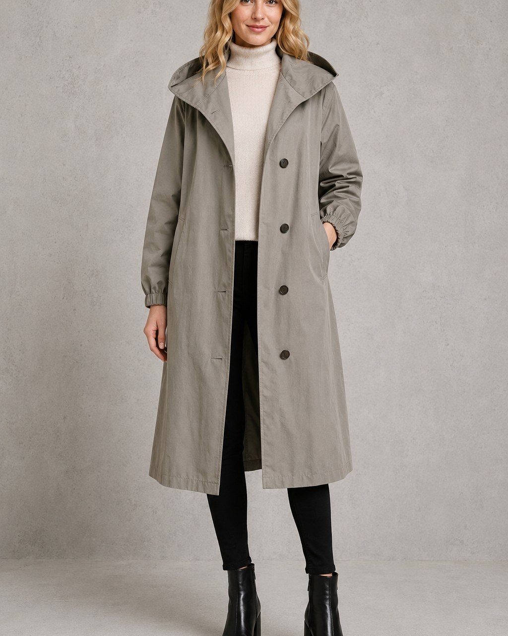 Trench Donna Oversize Impermeabile con Cappuccio Lungo