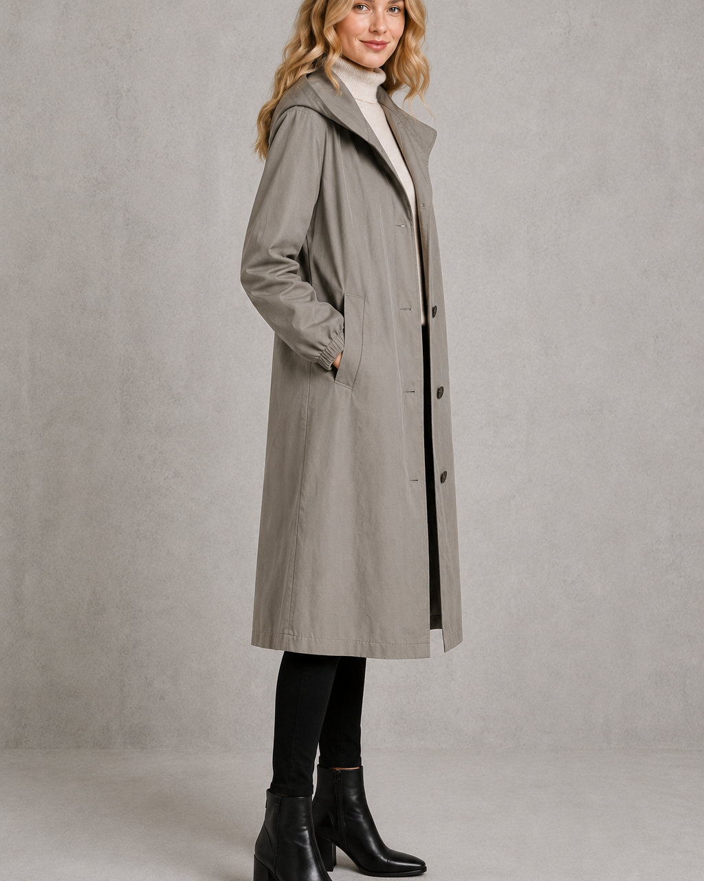 Trench Donna Oversize Impermeabile con Cappuccio Lungo