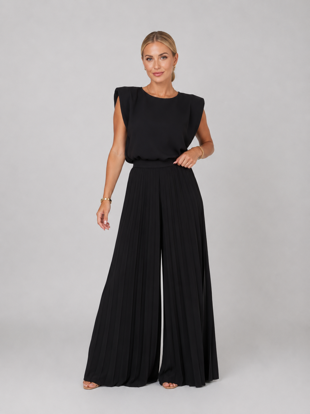 Completo Donna Top Morbido e Pantaloni Plissettati Gamba Ampia