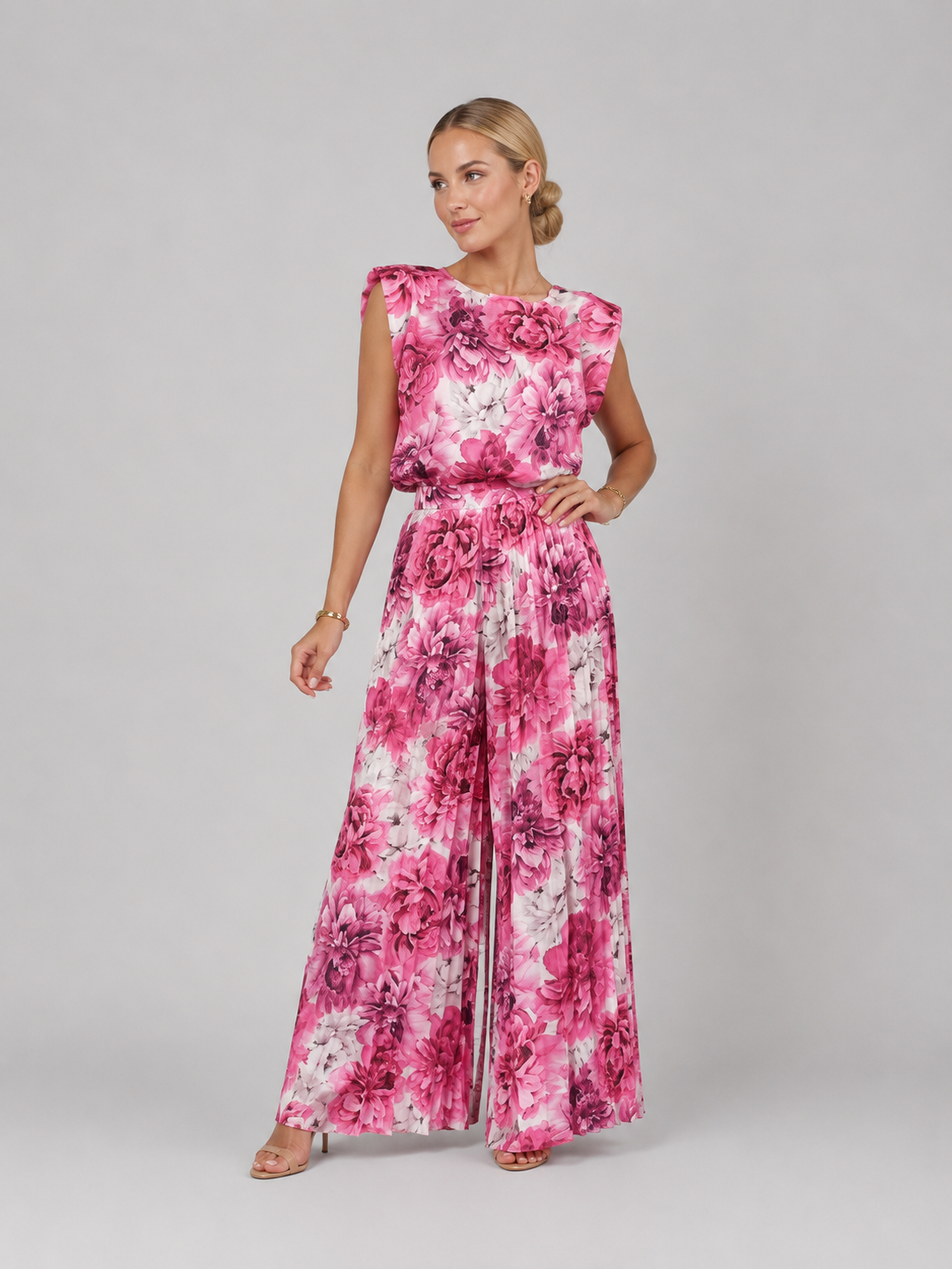 Completo Donna Top Morbido e Pantaloni Plissettati Gamba Ampia