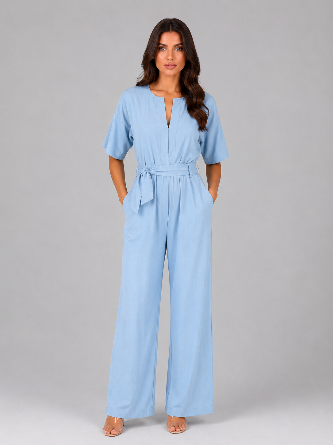 Tuta Donna Casual Gamba Ampia con Cintura in Vita Comoda