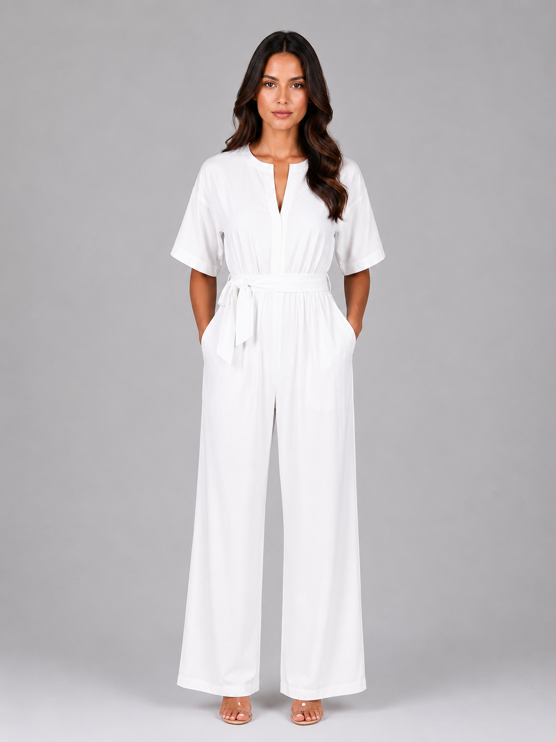Tuta Donna Casual Gamba Ampia con Cintura in Vita Comoda