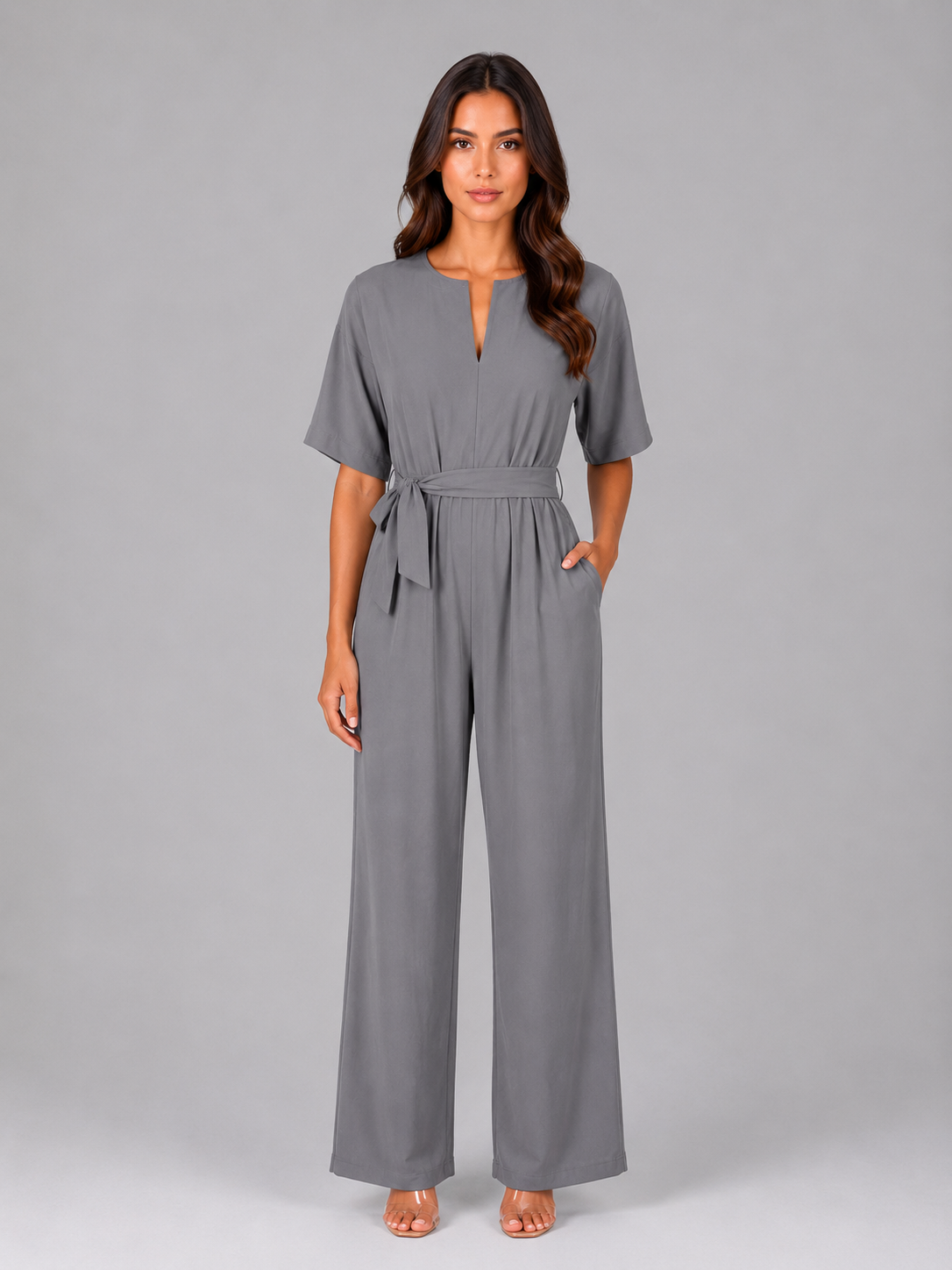 Tuta Donna Casual Gamba Ampia con Cintura in Vita Comoda