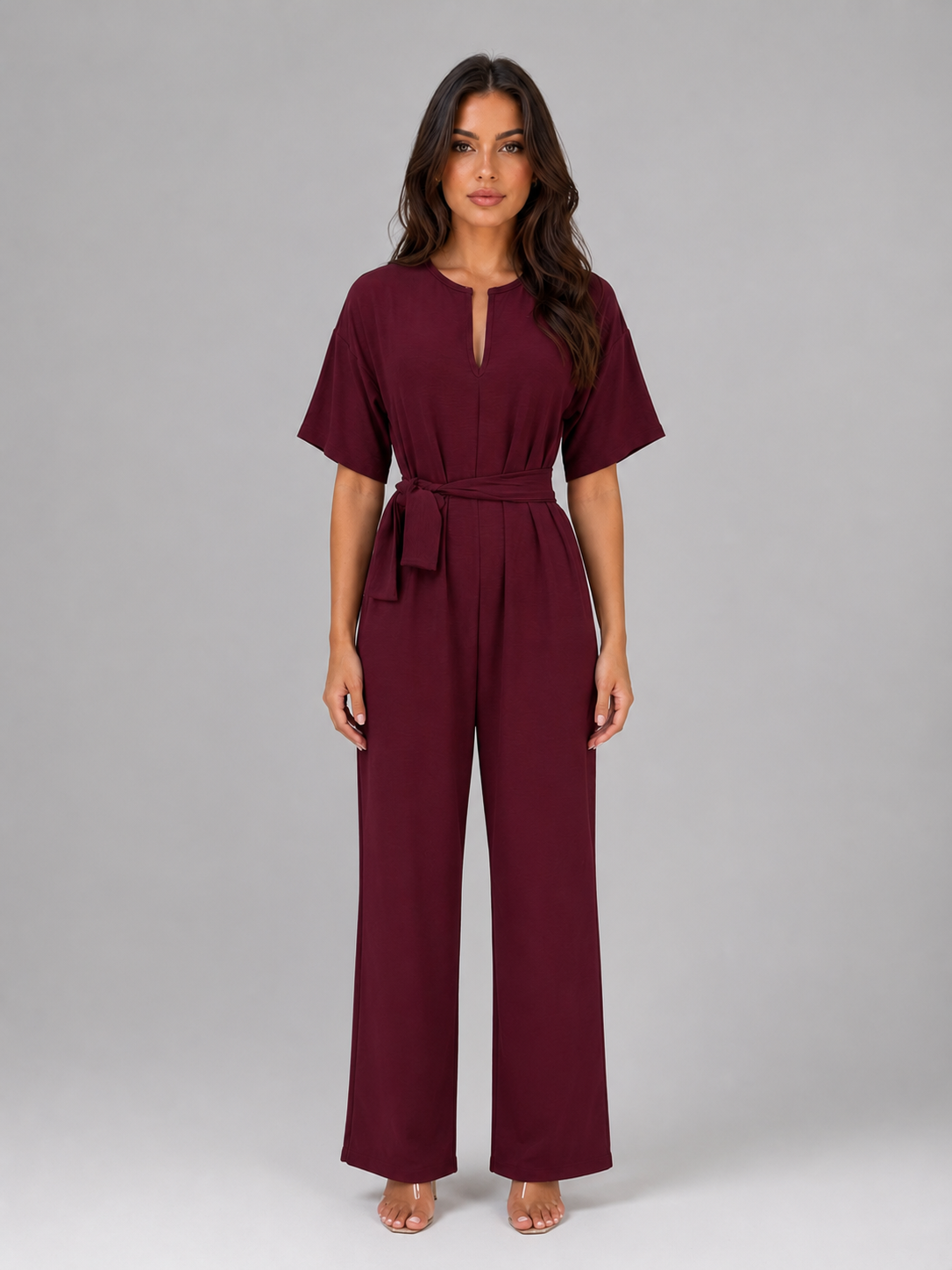 Tuta Donna Casual Gamba Ampia con Cintura in Vita Comoda