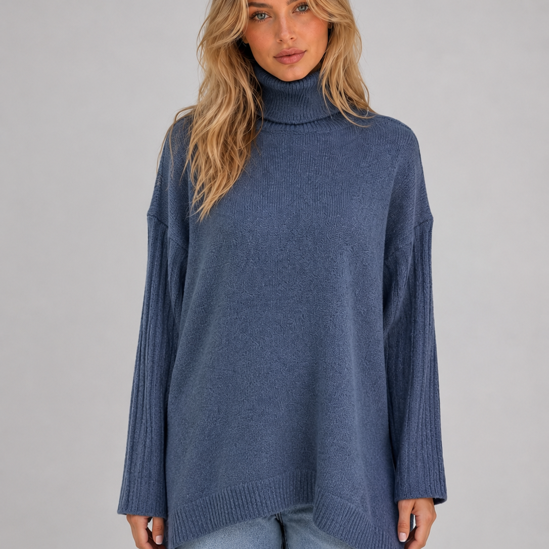 Maglione Donna Dolcevita Oversize Lungo Orlo Asimmetrico