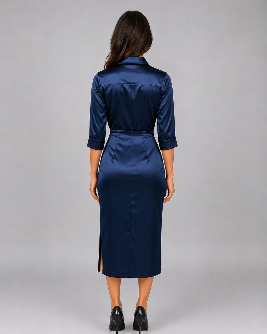 Abito Midi Donna Effetto Raso Scollo a Cappuccio Elegante