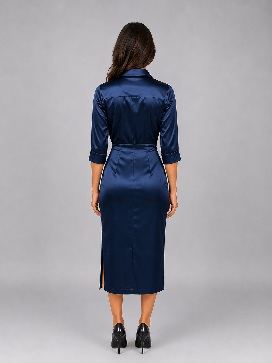 Abito Midi Donna Effetto Raso Scollo a Cappuccio Elegante