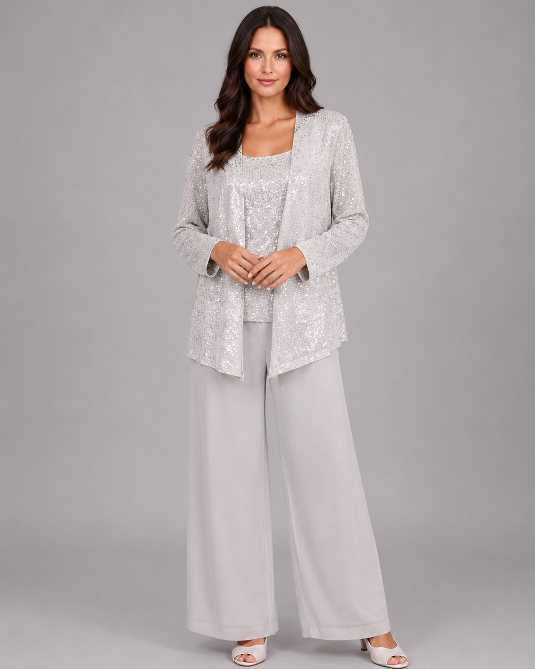Completo Donna Tre Pezzi con Paillettes Giacca Top e Pantaloni
