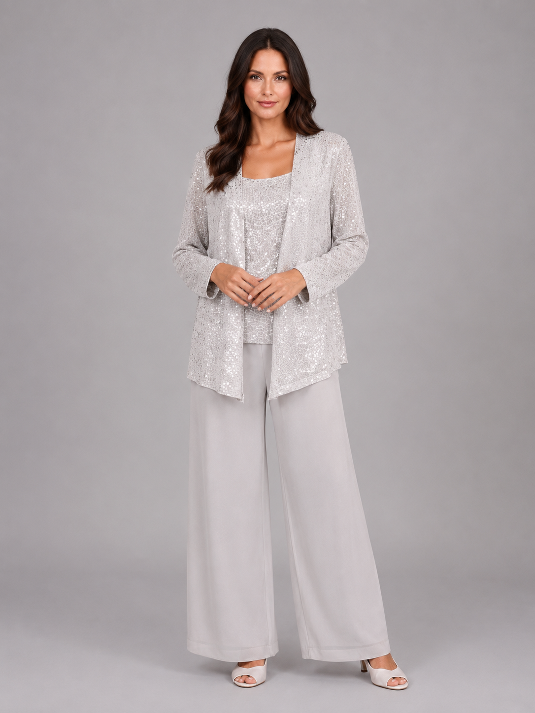 Completo Donna Tre Pezzi con Paillettes Giacca Top e Pantaloni