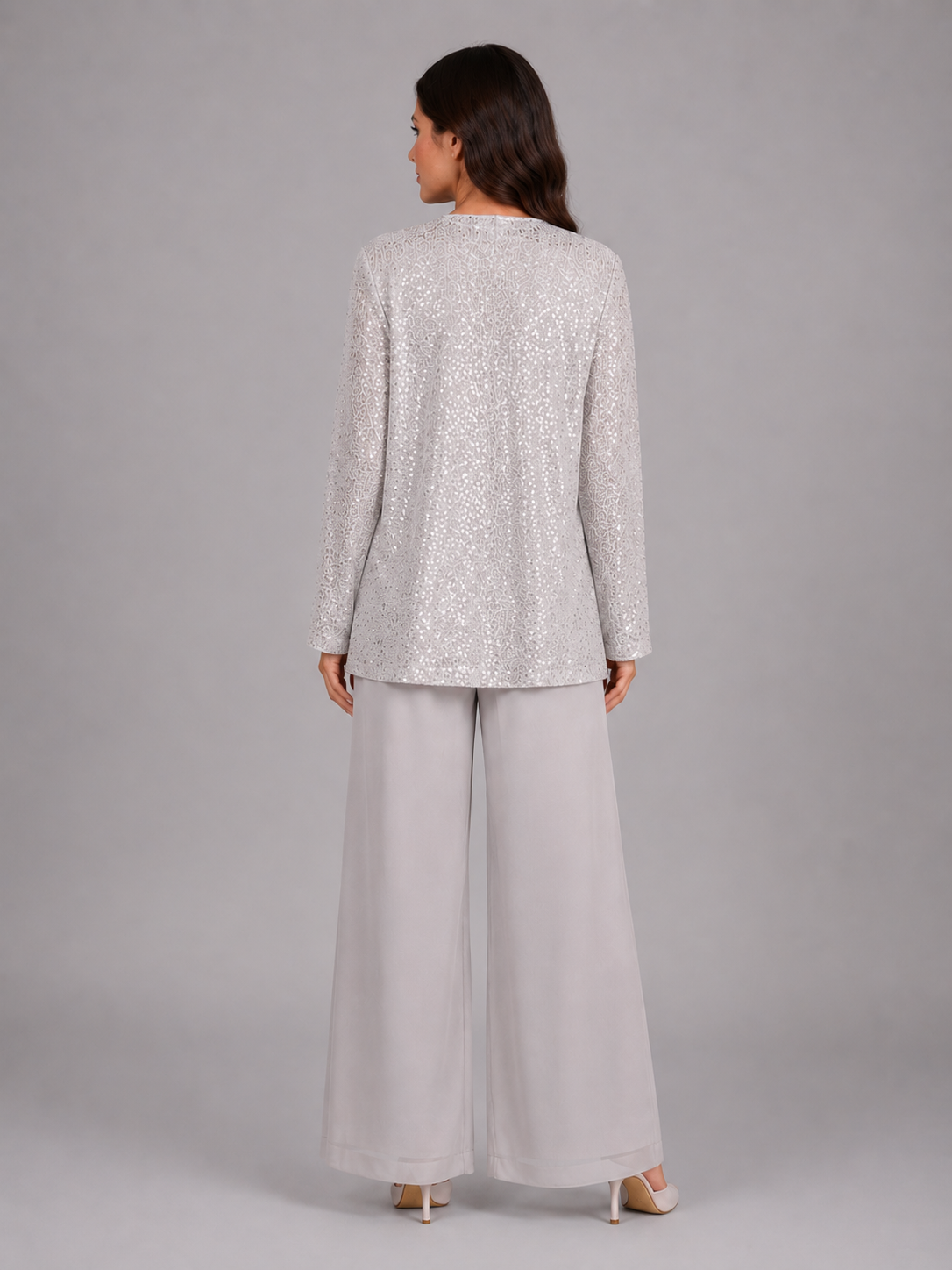 Completo Donna Tre Pezzi con Paillettes Giacca Top e Pantaloni