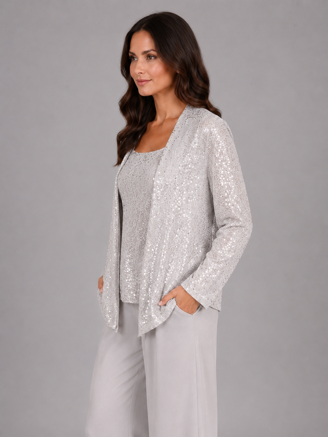Completo Donna Tre Pezzi con Paillettes Giacca Top e Pantaloni