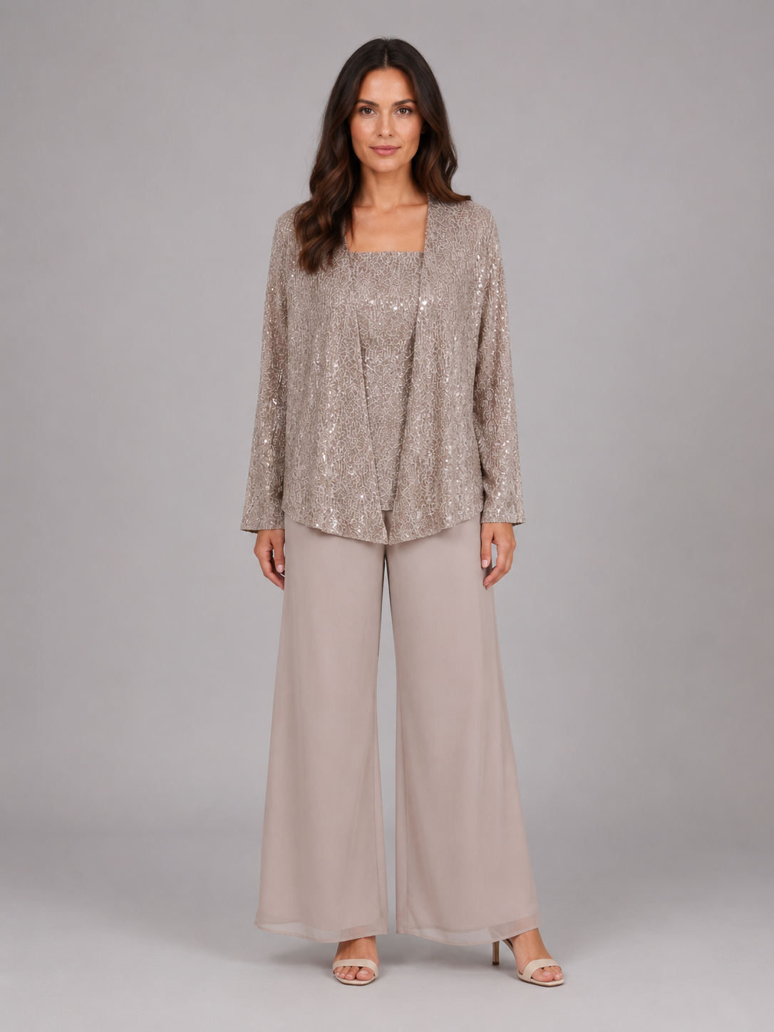 Completo Donna Tre Pezzi con Paillettes Giacca Top e Pantaloni