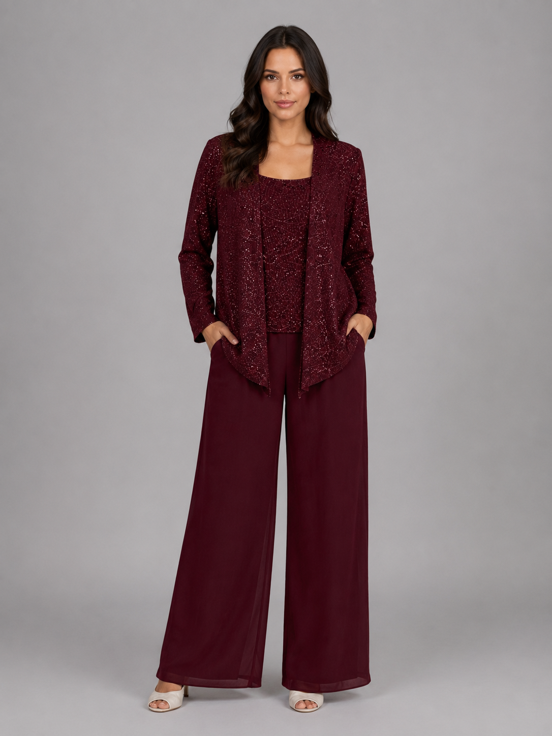 Completo Donna Tre Pezzi con Paillettes Giacca Top e Pantaloni