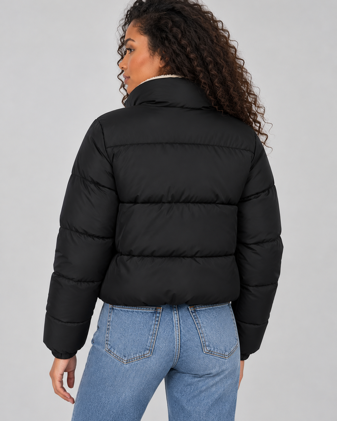 Giacca Donna Imbottita Corta Collo Alto Fodera Sherpa