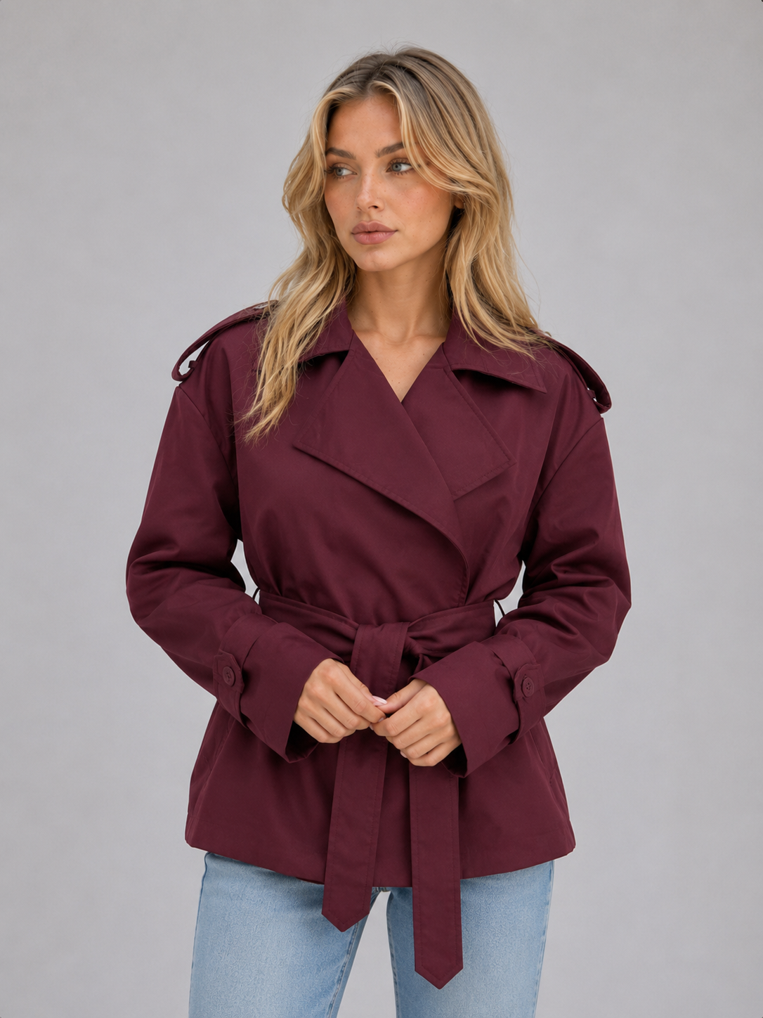 Trench Donna Corto Doppiopetto con Cintura