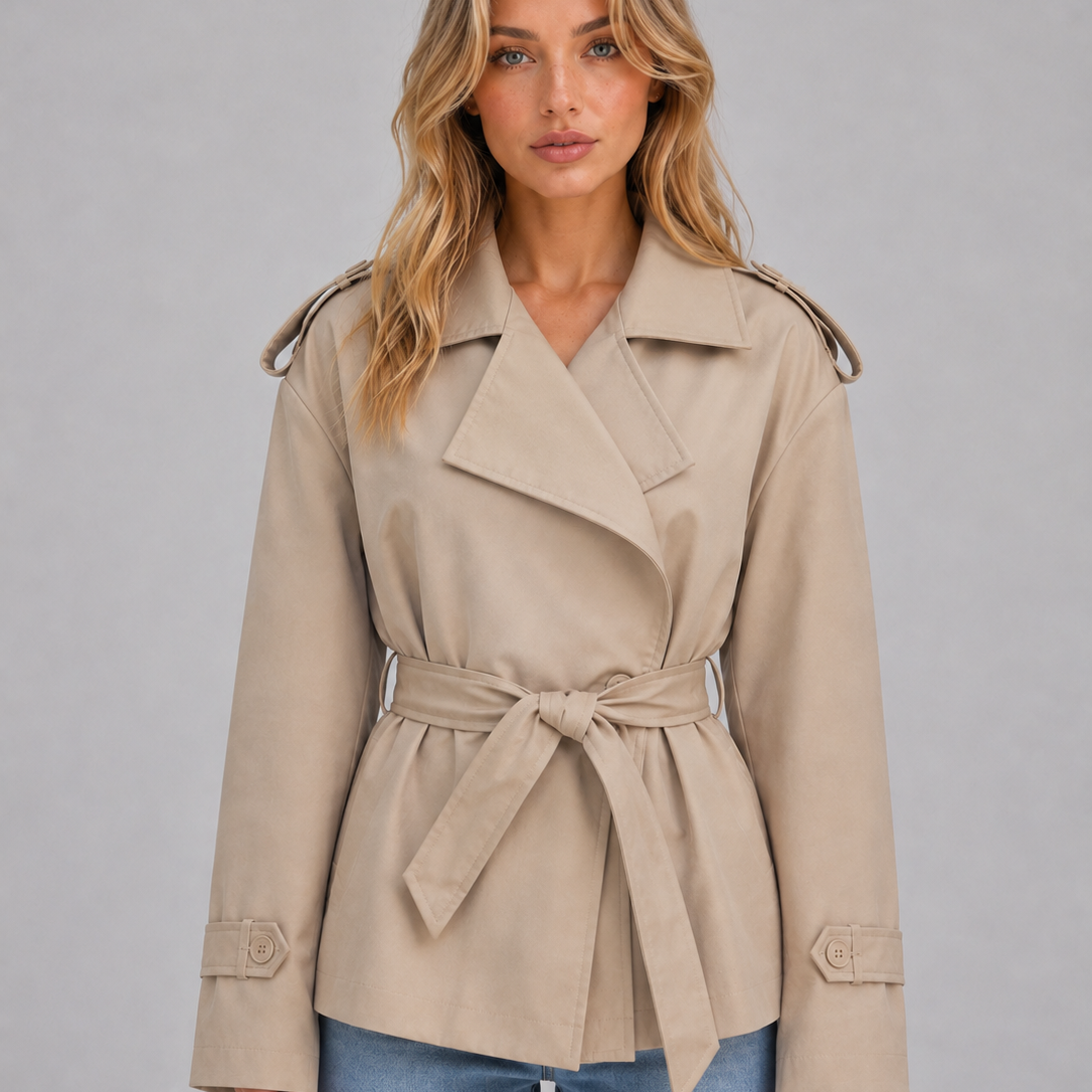 Trench Donna Corto Doppiopetto con Cintura