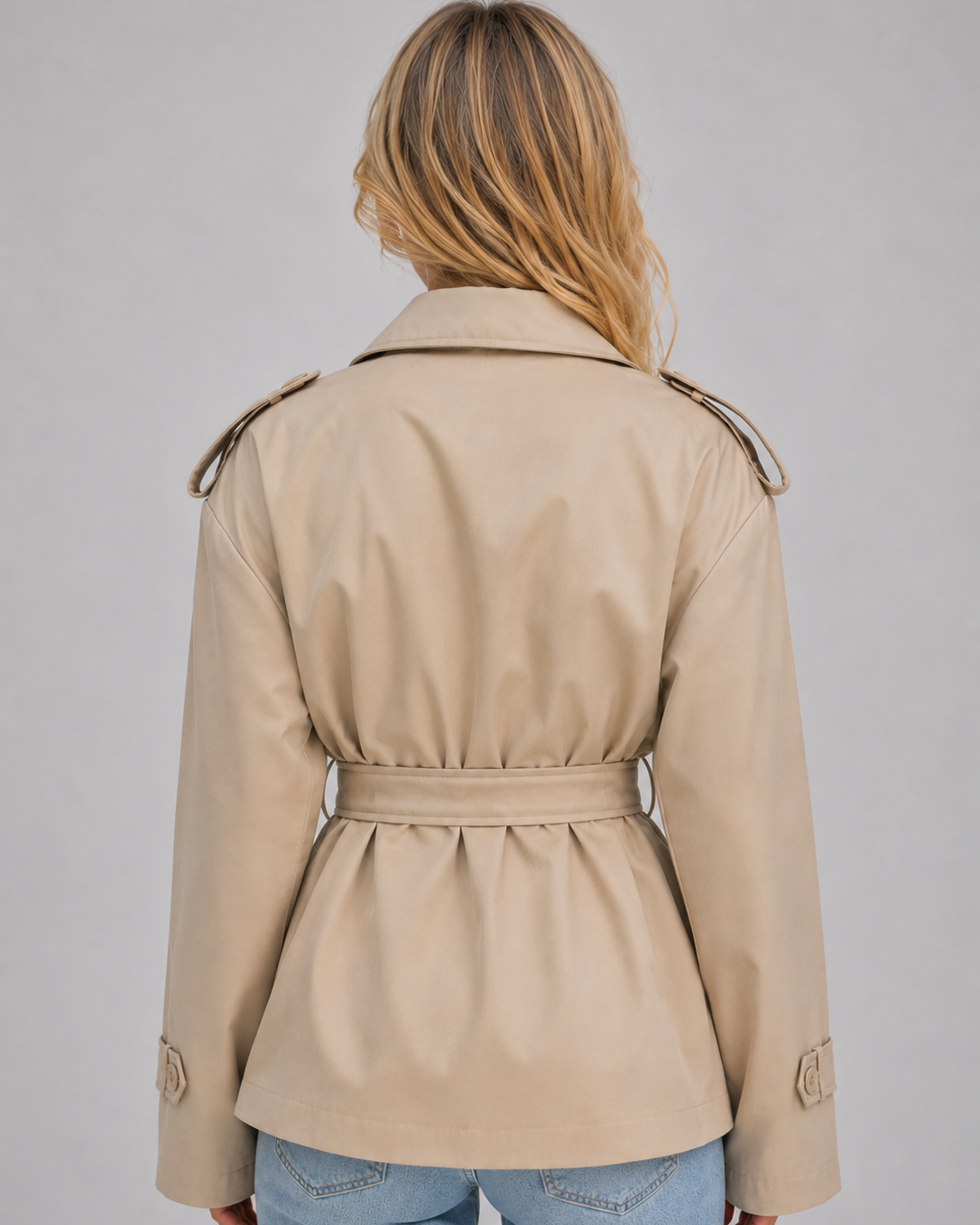 Trench Donna Corto Doppiopetto con Cintura