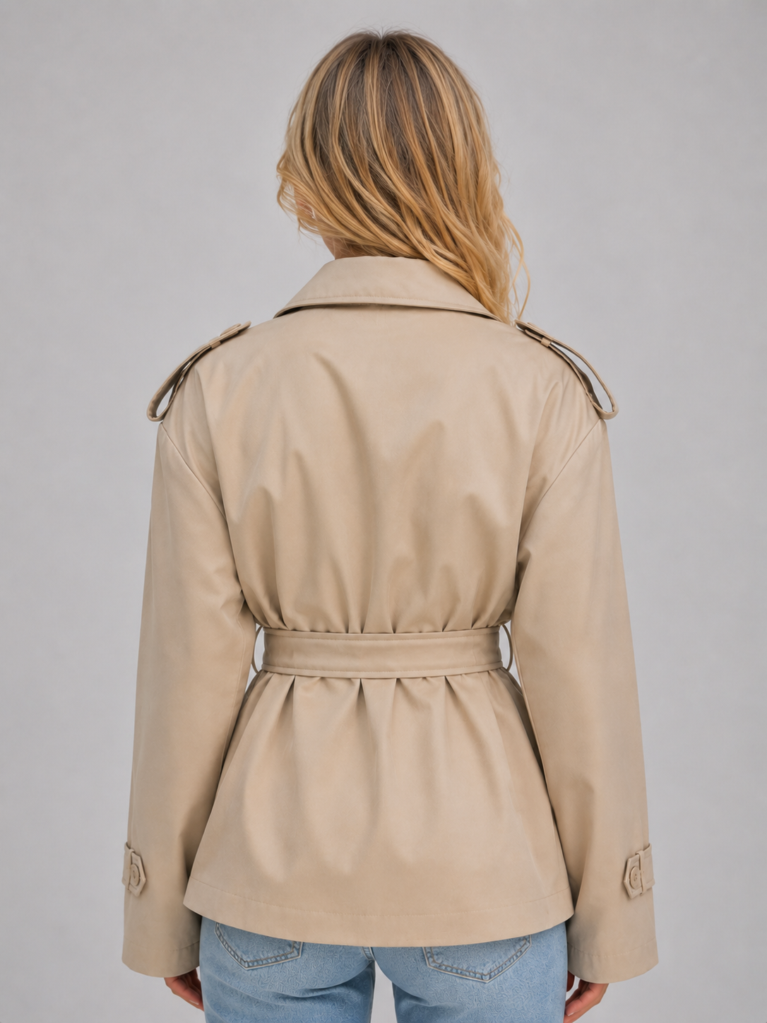 Trench Donna Corto Doppiopetto con Cintura