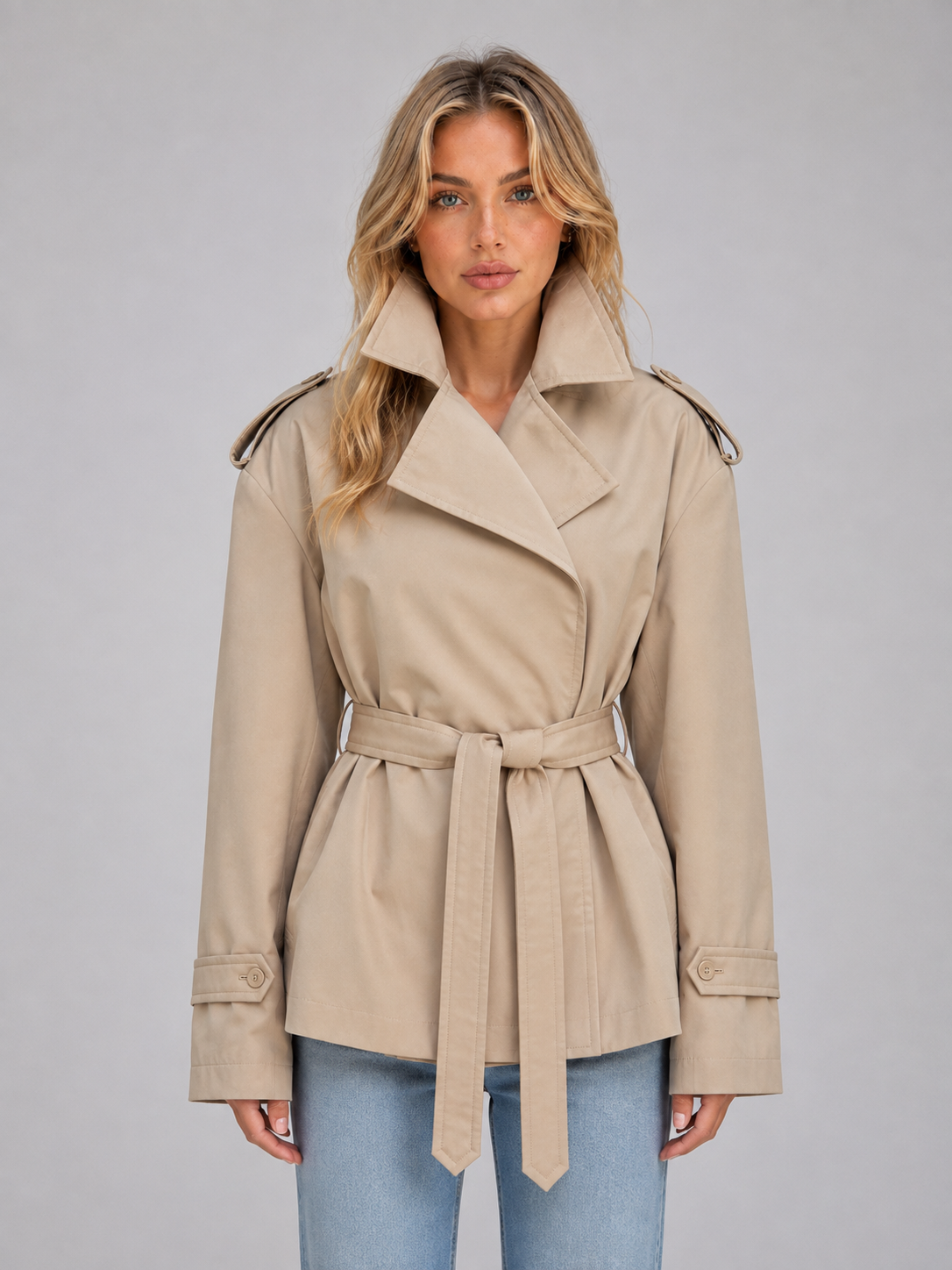 Trench Donna Corto Doppiopetto con Cintura