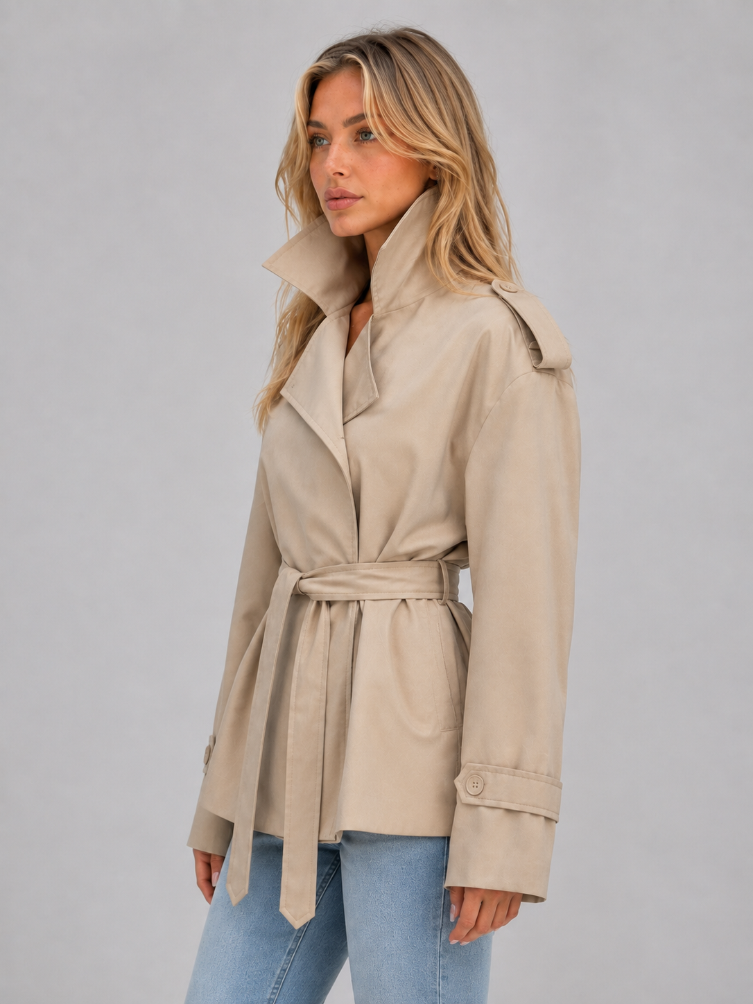 Trench Donna Corto Doppiopetto con Cintura