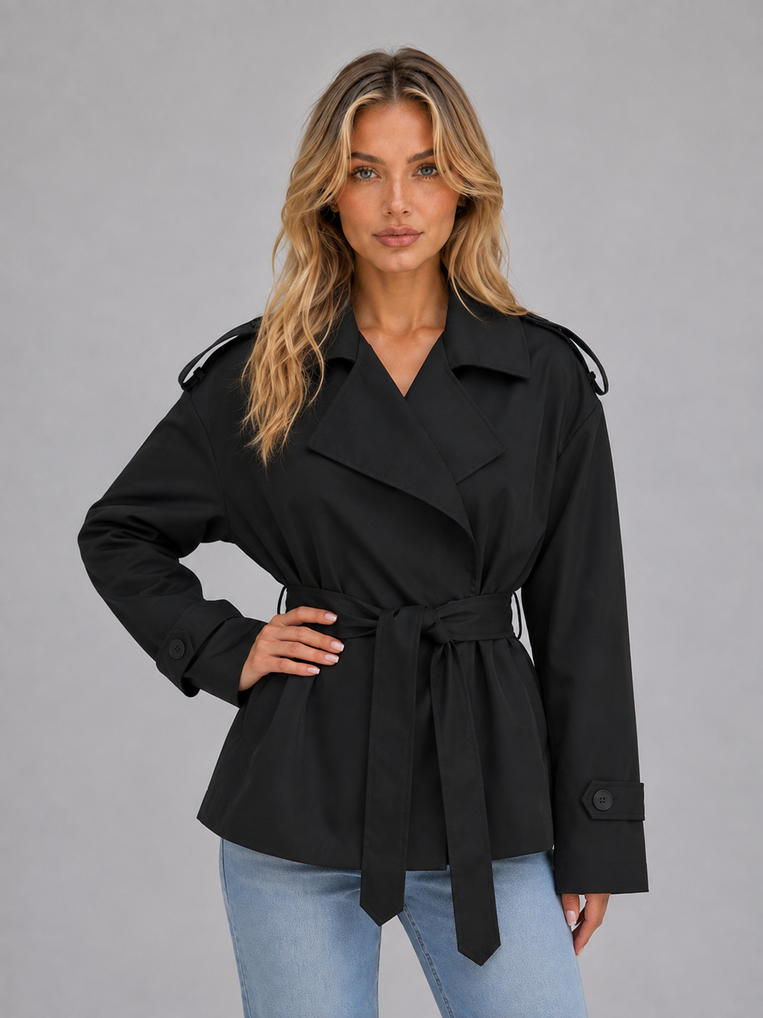 Trench Donna Corto Doppiopetto con Cintura