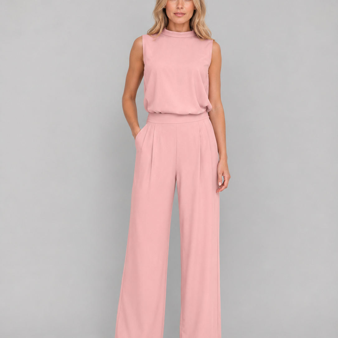 Completo Donna Top Collo Alto Smanicato e Pantaloni Palazzo