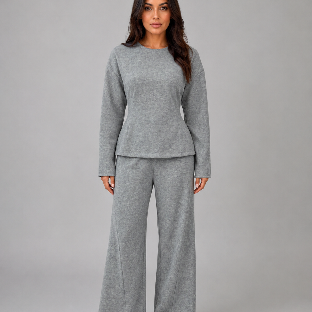 Completo Donna Lounge Top Aderente e Pantaloni Gamba Ampia