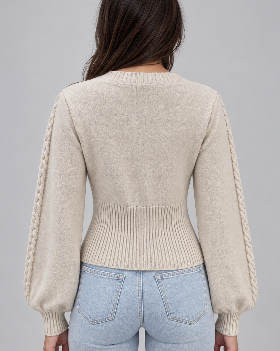 Maglione Donna Scollo Quadrato a Trecce Maniche a Palloncino