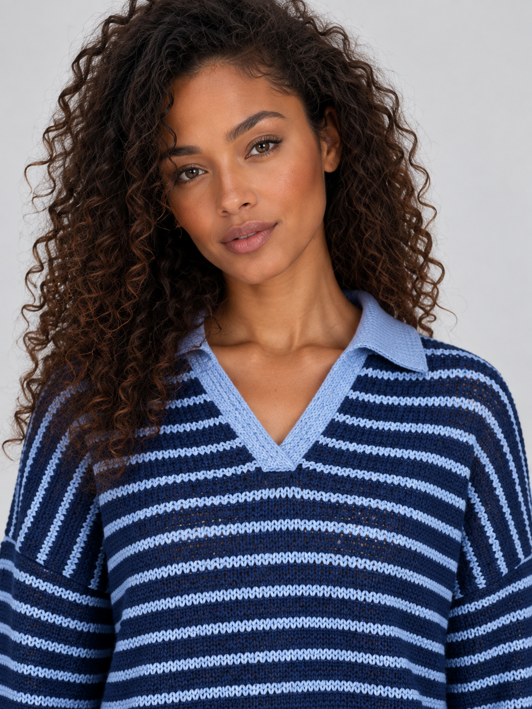 Completo Donna in Maglia a Righe Polo e Pantaloni Gamba Ampia