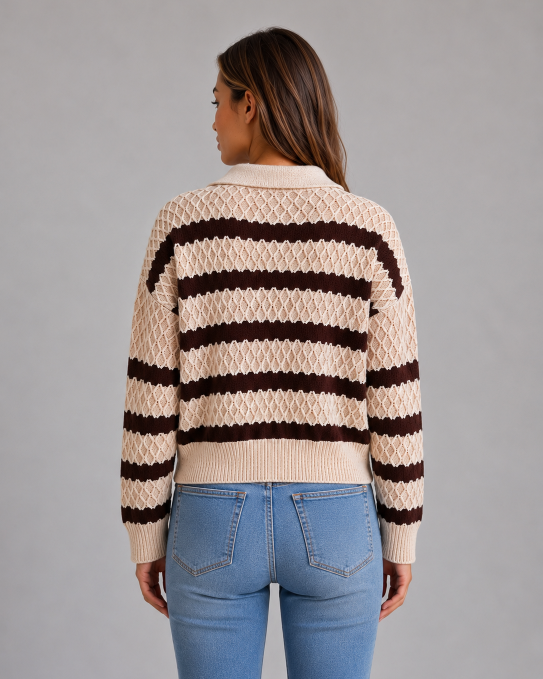 Maglione Polo Donna a Righe in Maglia Texturizzata