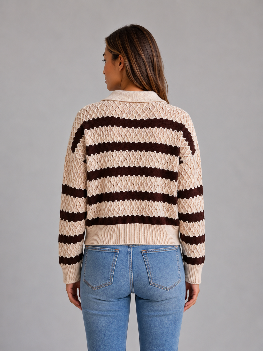 Maglione Polo Donna a Righe in Maglia Texturizzata