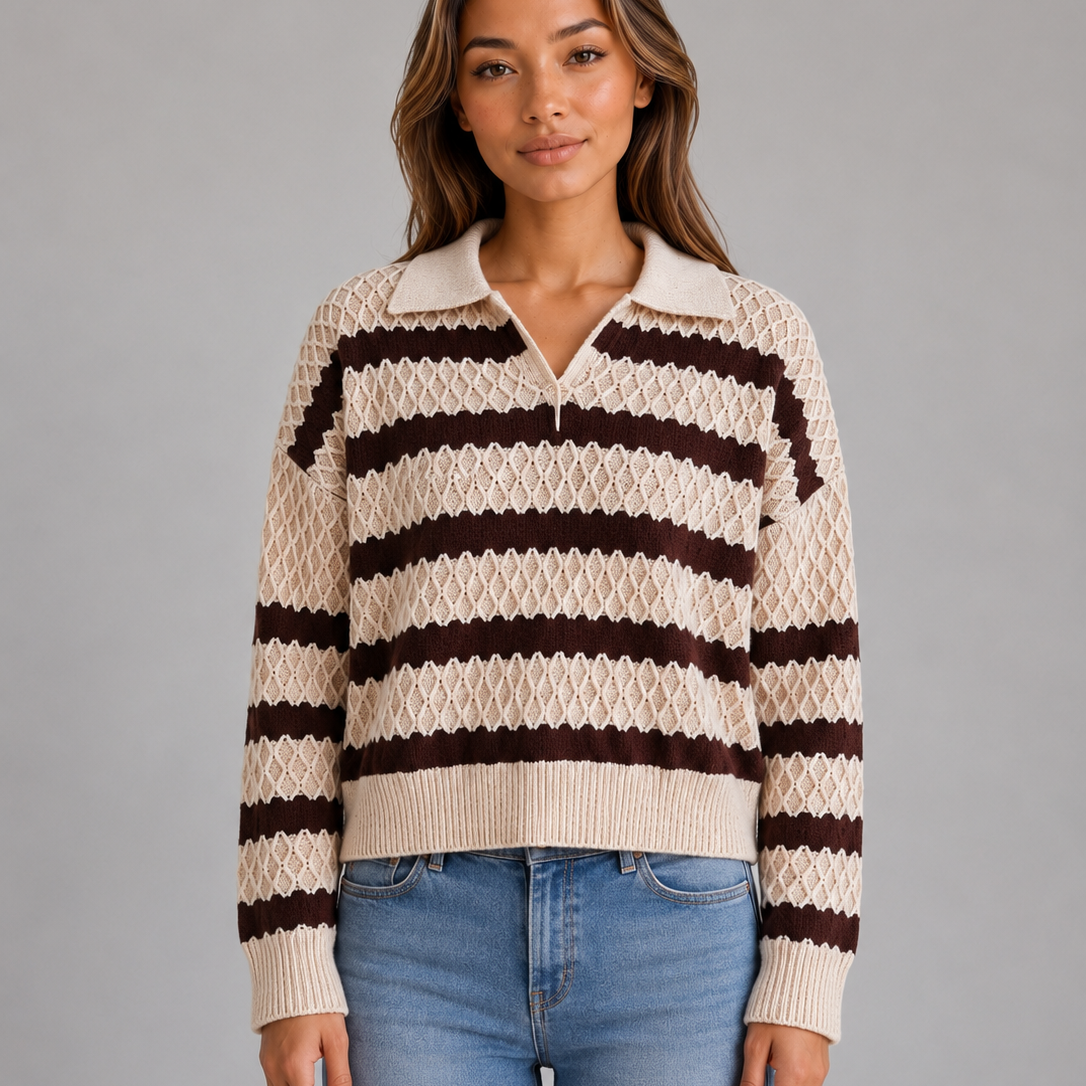 Maglione Polo Donna a Righe in Maglia Texturizzata