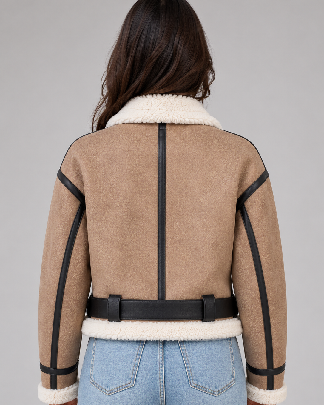 Giacca Aviator Donna Corta Effetto Camoscio con Teddy
