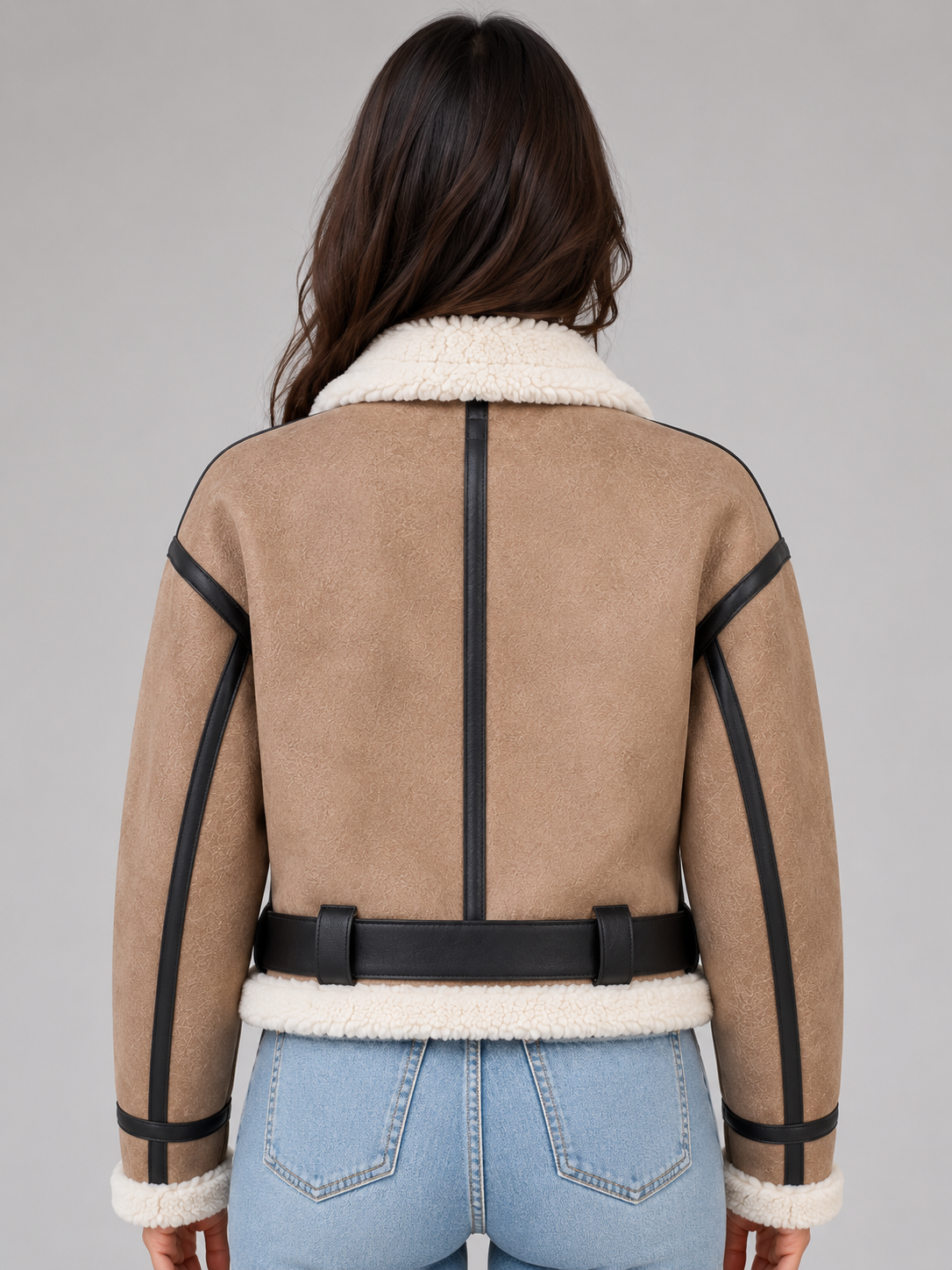 Giacca Aviator Donna Corta Effetto Camoscio con Teddy