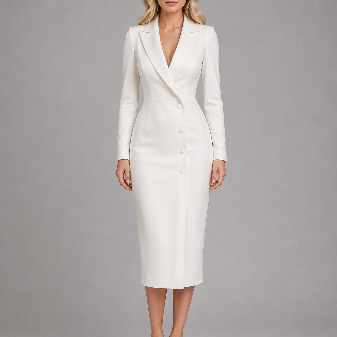 Abito Blazer Donna Midi Bianco Sartoriale da Cerimonia